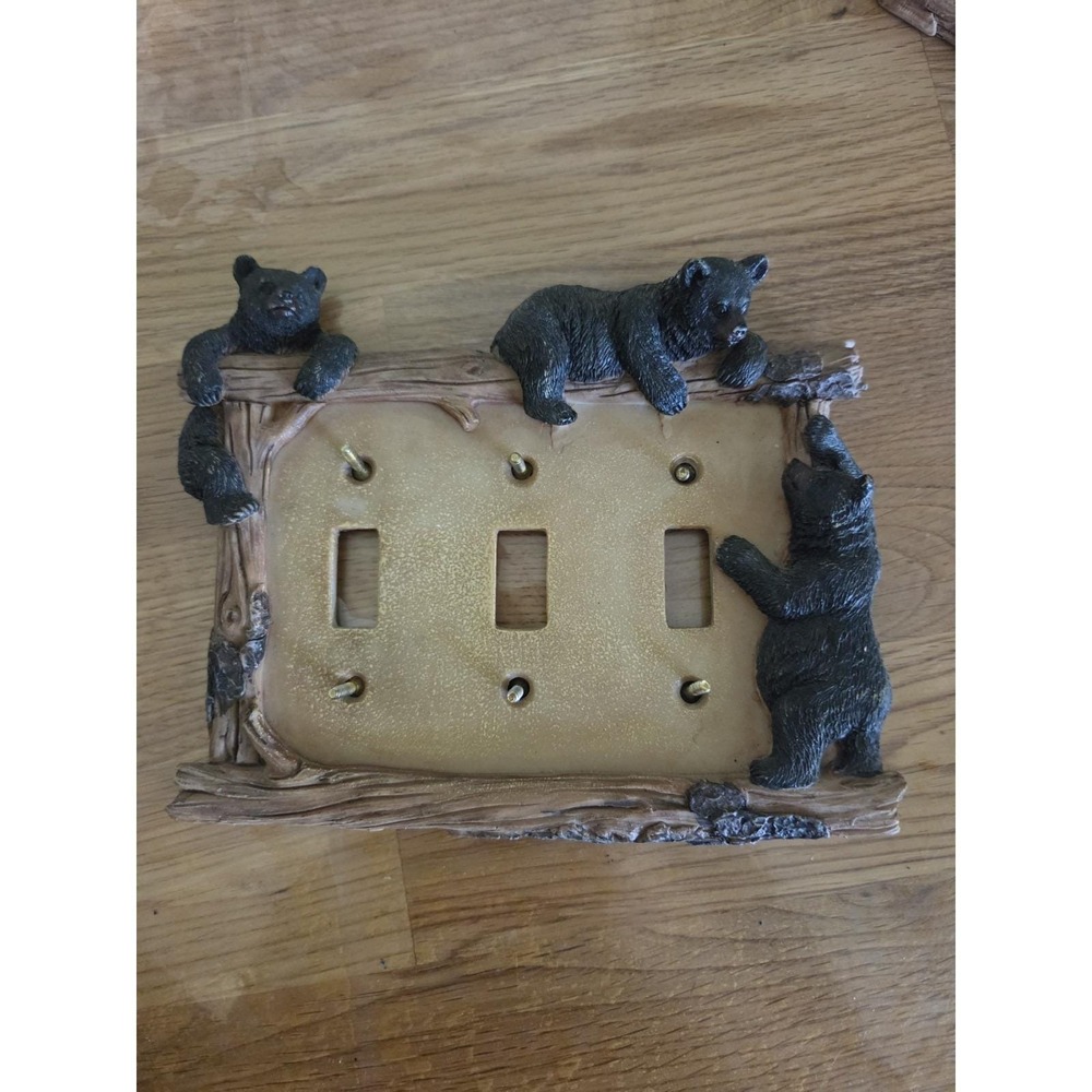 Bear Log Triple Electric Toggle Light Switch Cover Wall Plate Lodge Cabin Decor